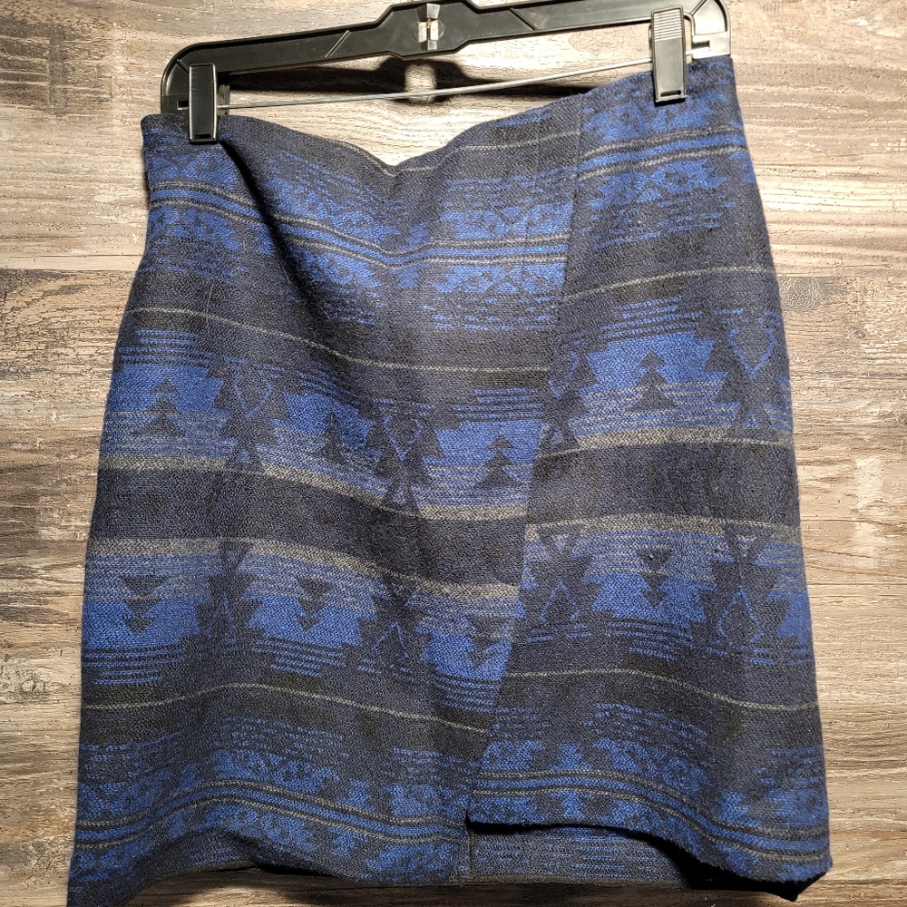 Artisan NY Womens Poly Wool Blend Asymmetrical Skirt Size 4 Blue Black Lined